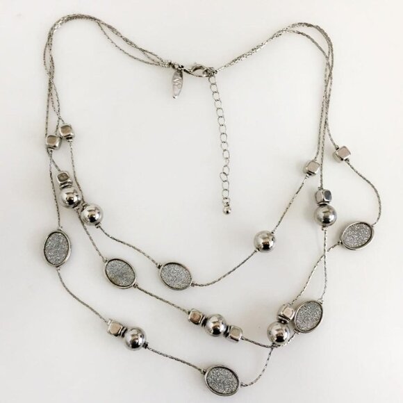 Gold Tone 3 Strand Necklace Stamped NY 16 - 21 Inches Glittery Floating Discs & - Picture 1 of 4